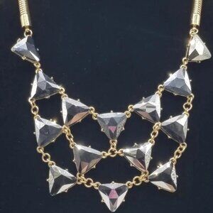 Natasha Couture Rhinestone Gold Tone Triangle Statement Collar Necklace